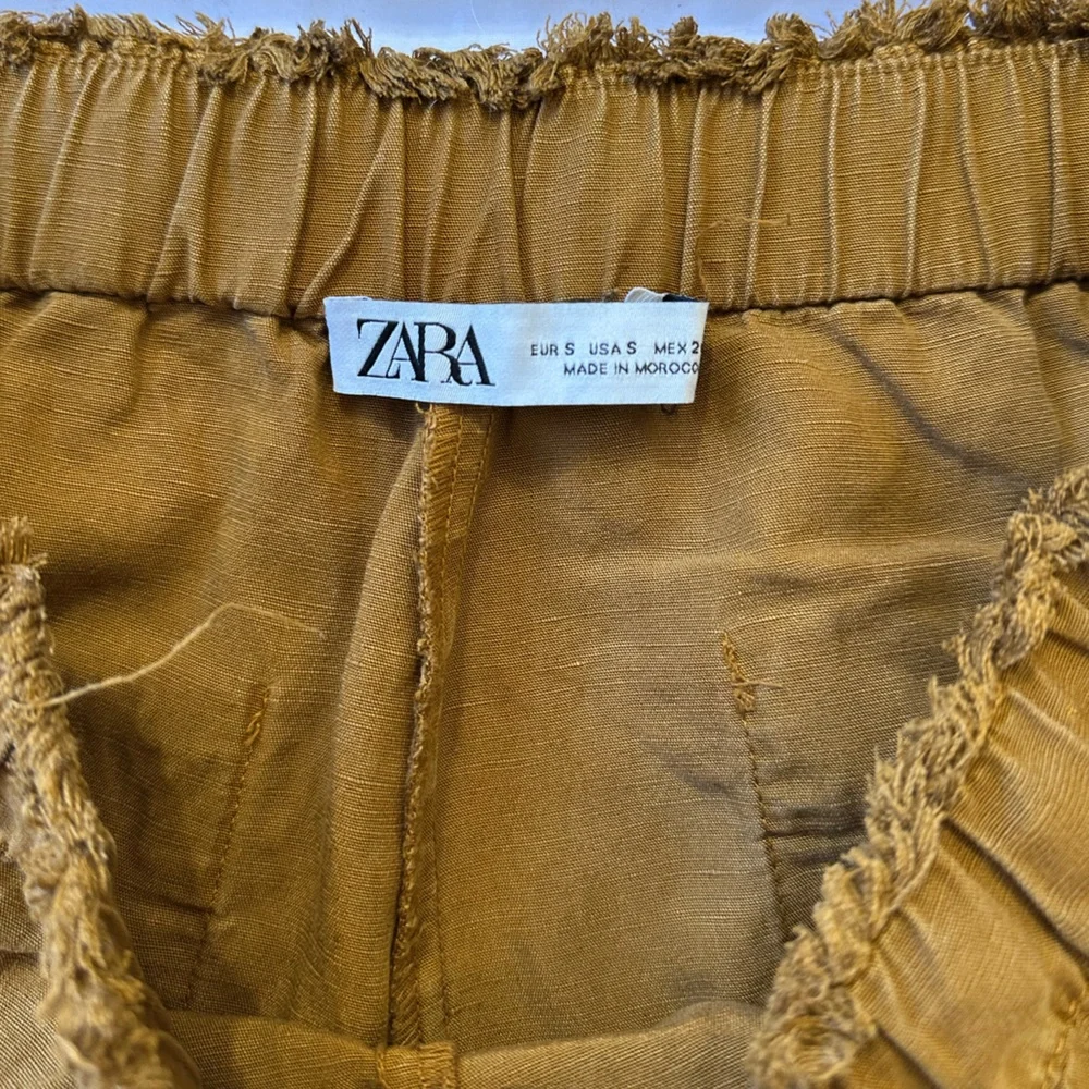 Zara Women’s Brown Linen Blend Straight Leg Cargo Style Pants - Small